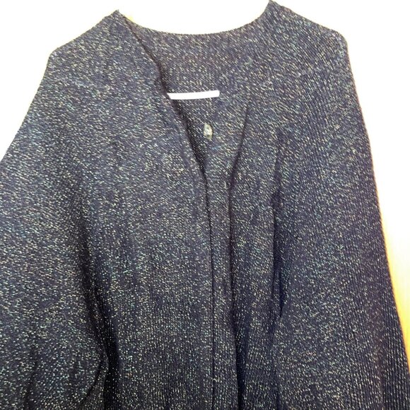 Vintage Womens Duster Sweater Size XL Deep Navy Green Metallic Handmade Casual - Picture 7 of 16